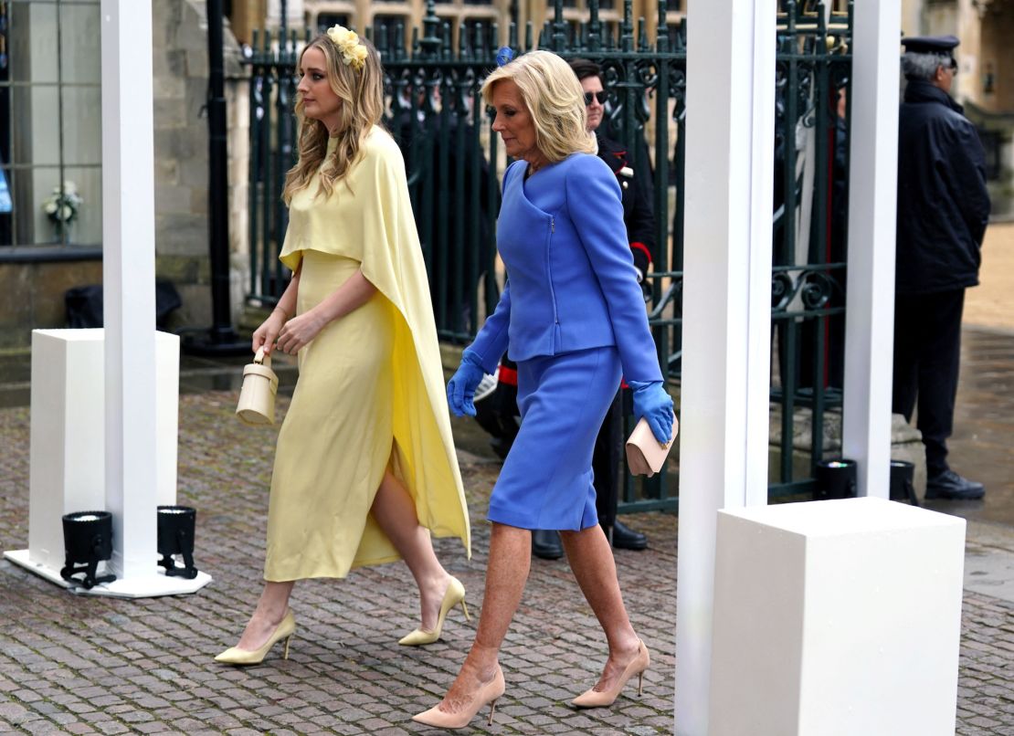 Biden and her granddaughter Finnegan Biden arrive at Westminster Abbey on May 6, 2023, ahead of the coronation ceremony.