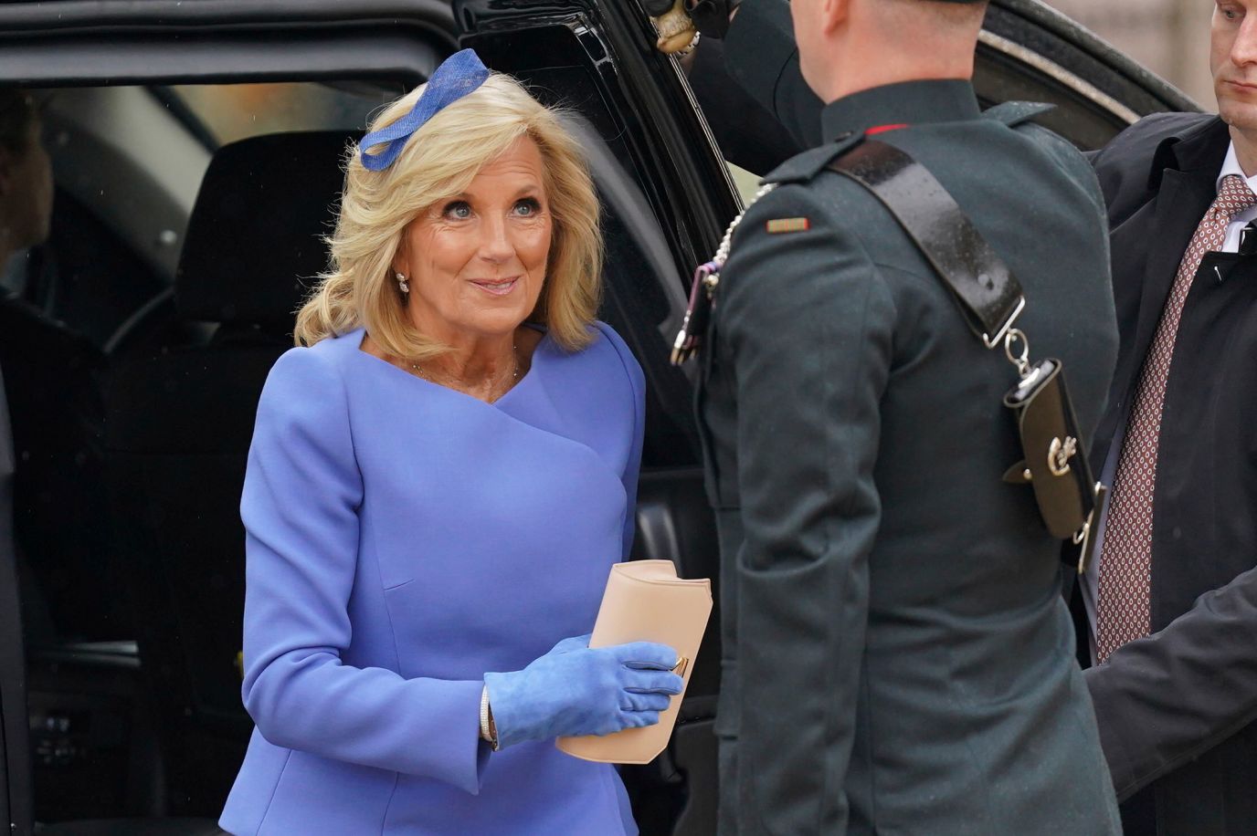 Jill Biden, first lady of the United States, arrives at Westminster Abbey. Biden, <a href='https://www.cnn.com/uk/live-news/king-charles-iii-coronation-ckc-intl-gbr/h_054e67e7c5ebf898814c9b3c1126fb9f' target='_blank'>who is leading the US delegation</a>, traveled with her granddaughter Finnegan Biden.