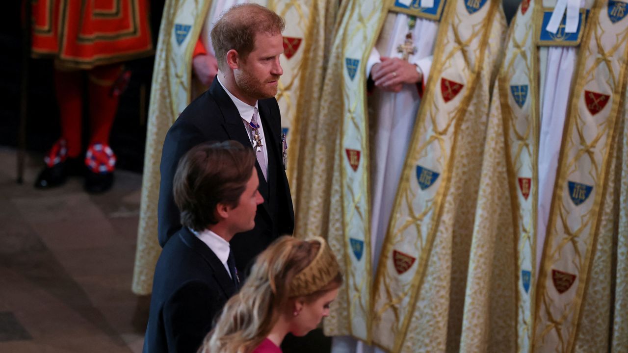 Prince Harry was among the first royals to enter the Abbey.