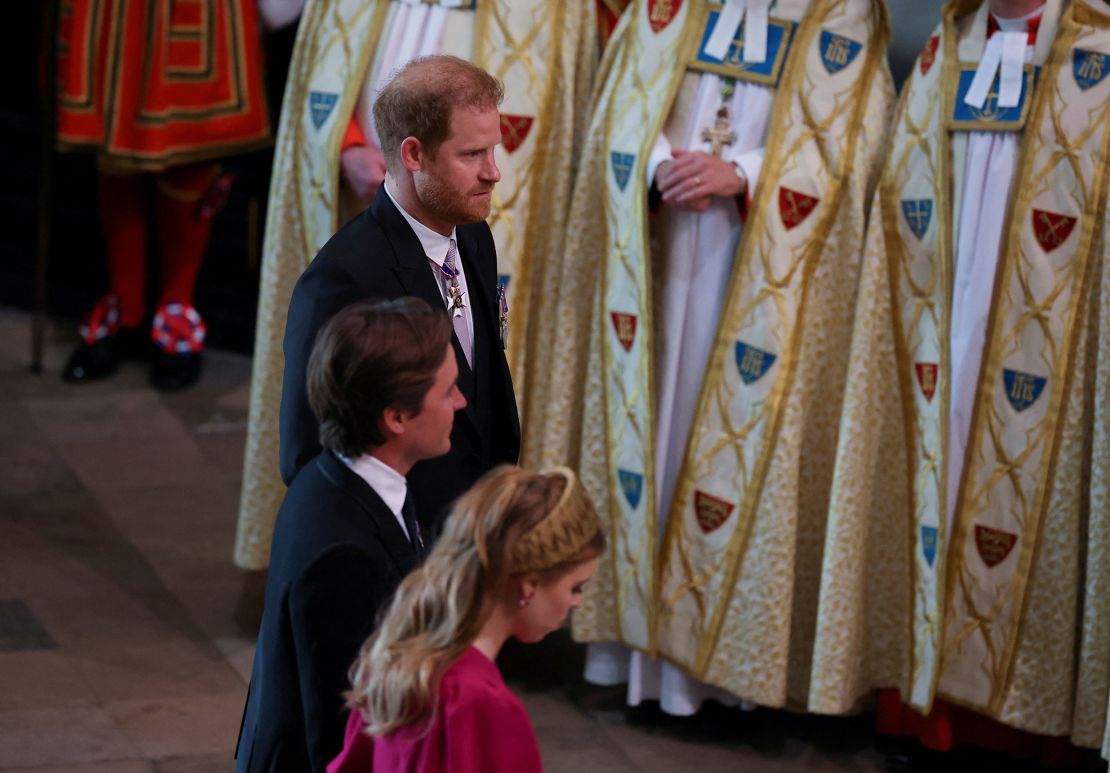 Prince Harry was among the first royals to enter the Abbey.