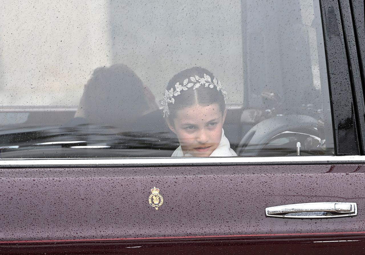 Princess Charlotte is seen in a car traveling to the coronation.