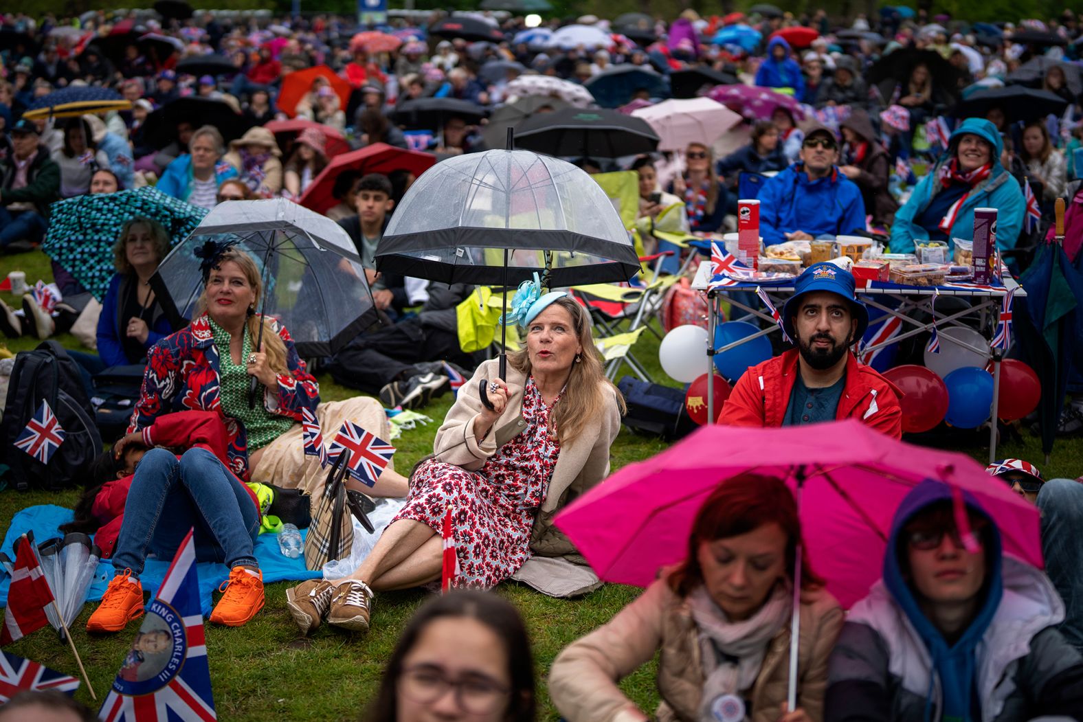 People watch the ceremony on a screen in Hyde Park.