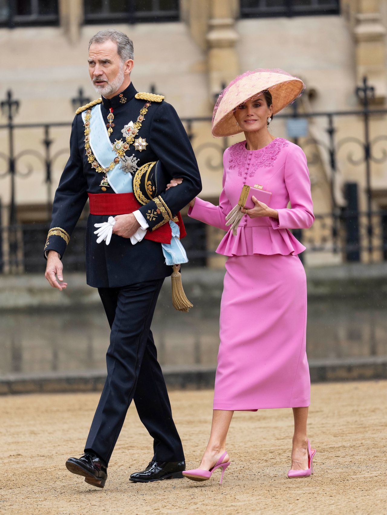  King Felipe of Spain and Queen Letizia of Spain are seen at Westminster Abbey.
