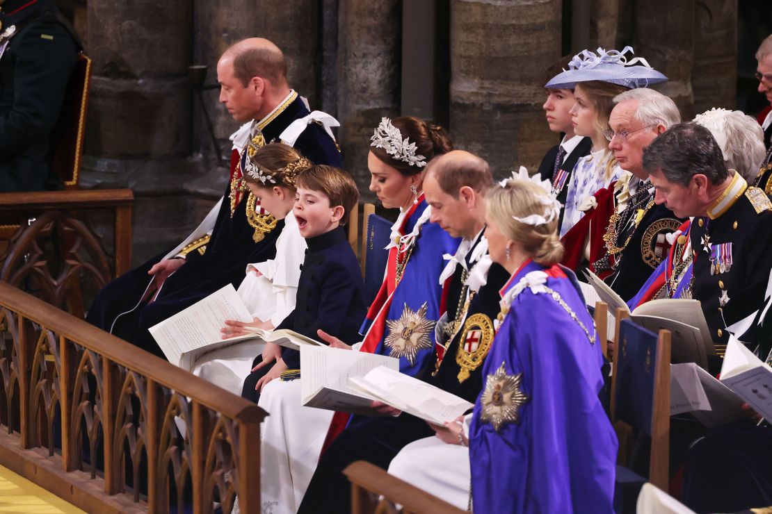 Prince Louis yawns during the coronation ceremony in Westminster Abbey.