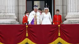 Britain's King Charles and Queen Camilla stand on the Buckingham Palace balcony following their coronation ceremony in London, May 6, 2023.