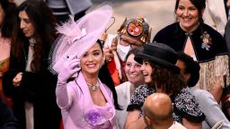LONDON, ENGLAND - MAY 06: Katy Perry takes selfies with guests during the Coronation of King Charles III and Queen Camilla on May 06, 2023 in London, England. The Coronation of Charles III and his wife, Camilla, as King and Queen of the United Kingdom of Great Britain and Northern Ireland, and the other Commonwealth realms takes place at Westminster Abbey today. Charles acceded to the throne on 8 September 2022, upon the death of his mother, Elizabeth II.     Gareth Cattermole/Pool via REUTERS