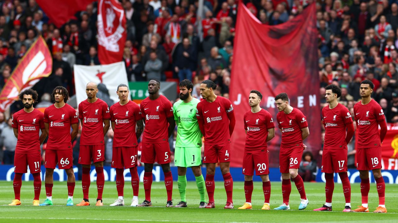 Liverpool players line up before kickoff.