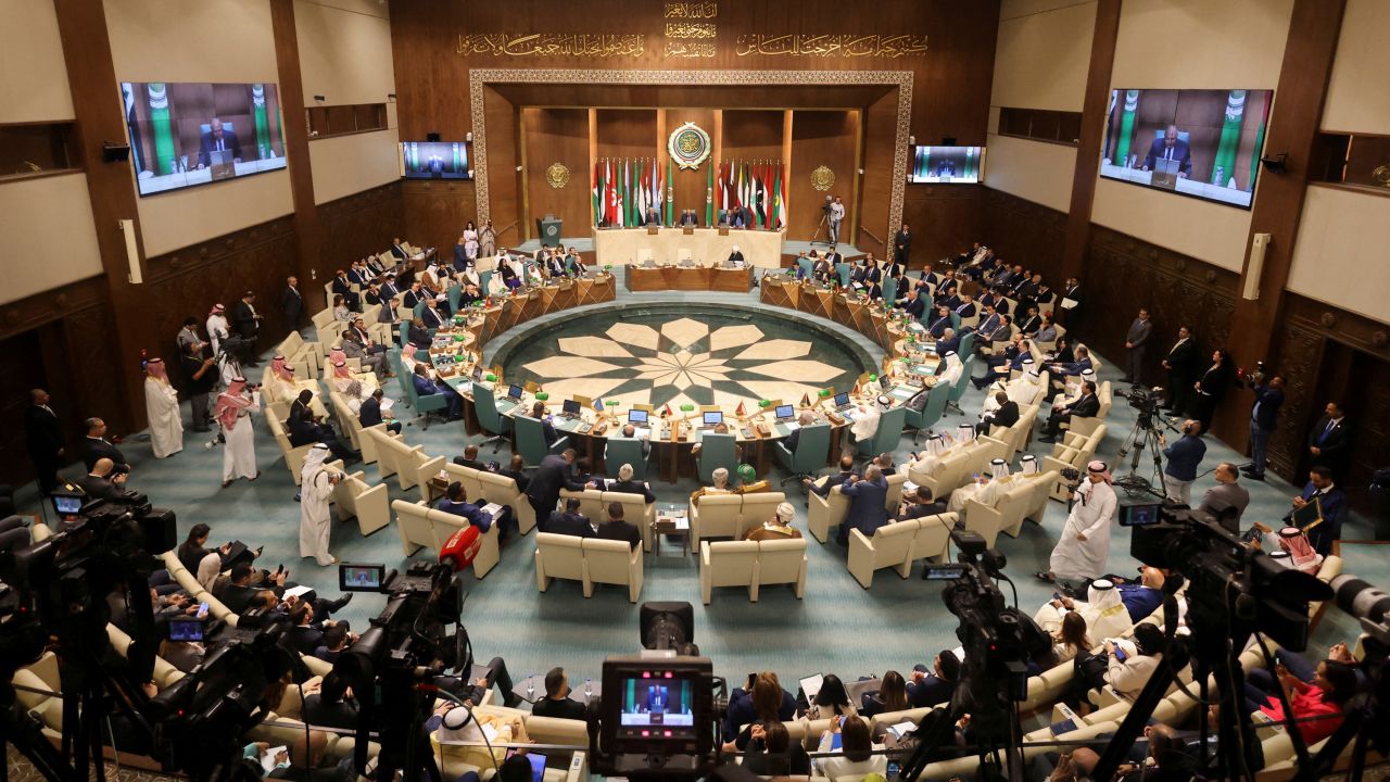 The opening session of the meeting of Arab foreign ministers at the Arab League Headquarters, to discuss the Sudan and Syrian situations, in Cairo, Egypt on May 7, 2023. 
