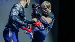One Championship middleweight fighter Sage Northcutt training at an open work-out event in Denver, Colorado.