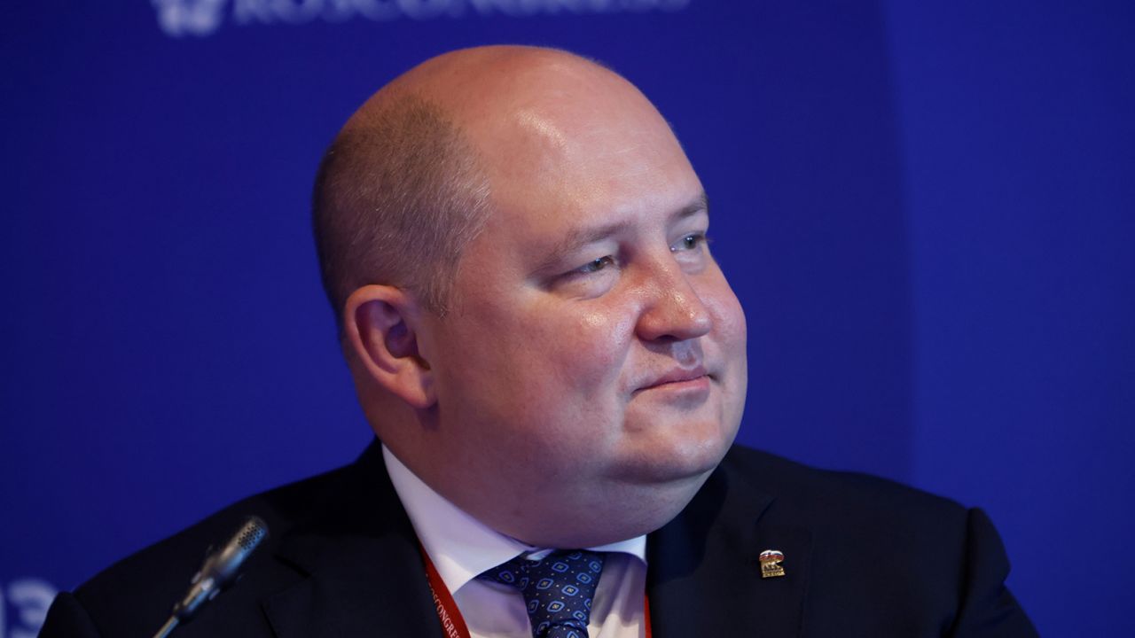 Governor of Sevastopol Mikhail Razvozhaev at a session of the St. Petersburg International Economic Forum in Russia on June 16, 2022. 