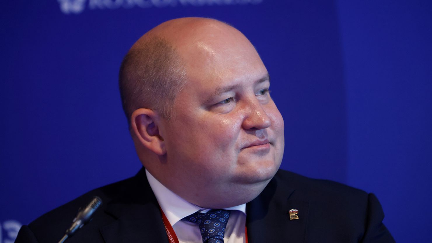 Governor of Sevastopol Mikhail Razvozhaev at a session of the St. Petersburg International Economic Forum in Russia on June 16, 2022. 