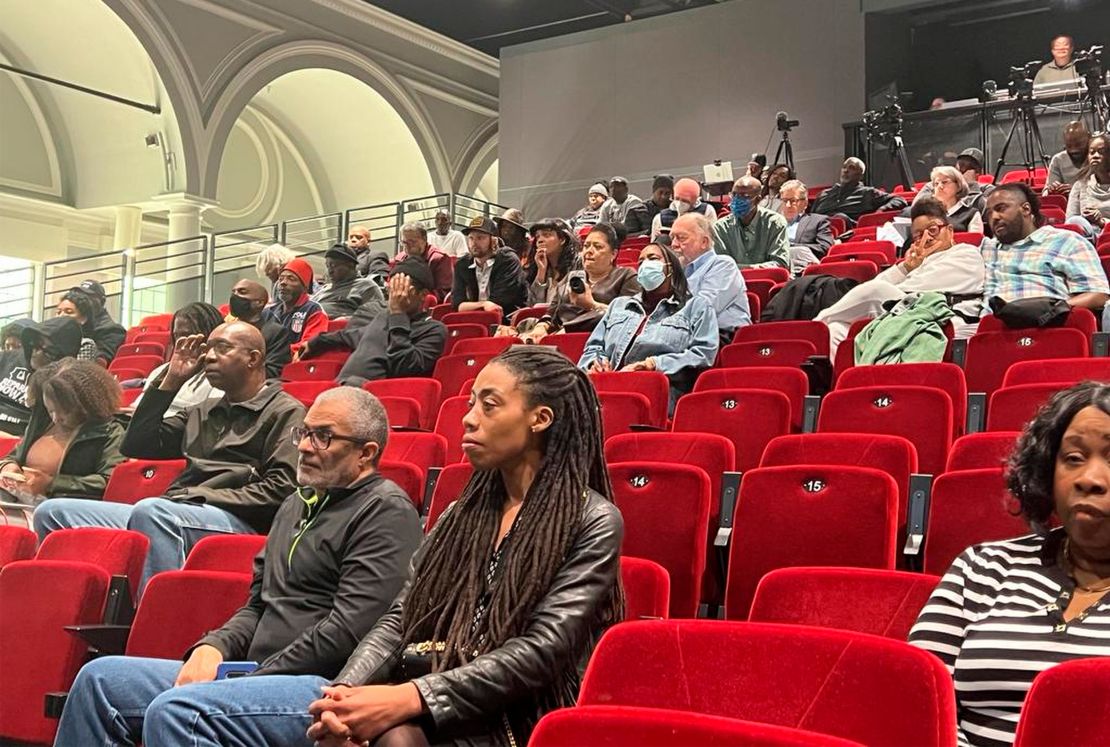 People in Oakland listen to the reparations task force, a nine-member committee studying restitution proposals for African Americans. 