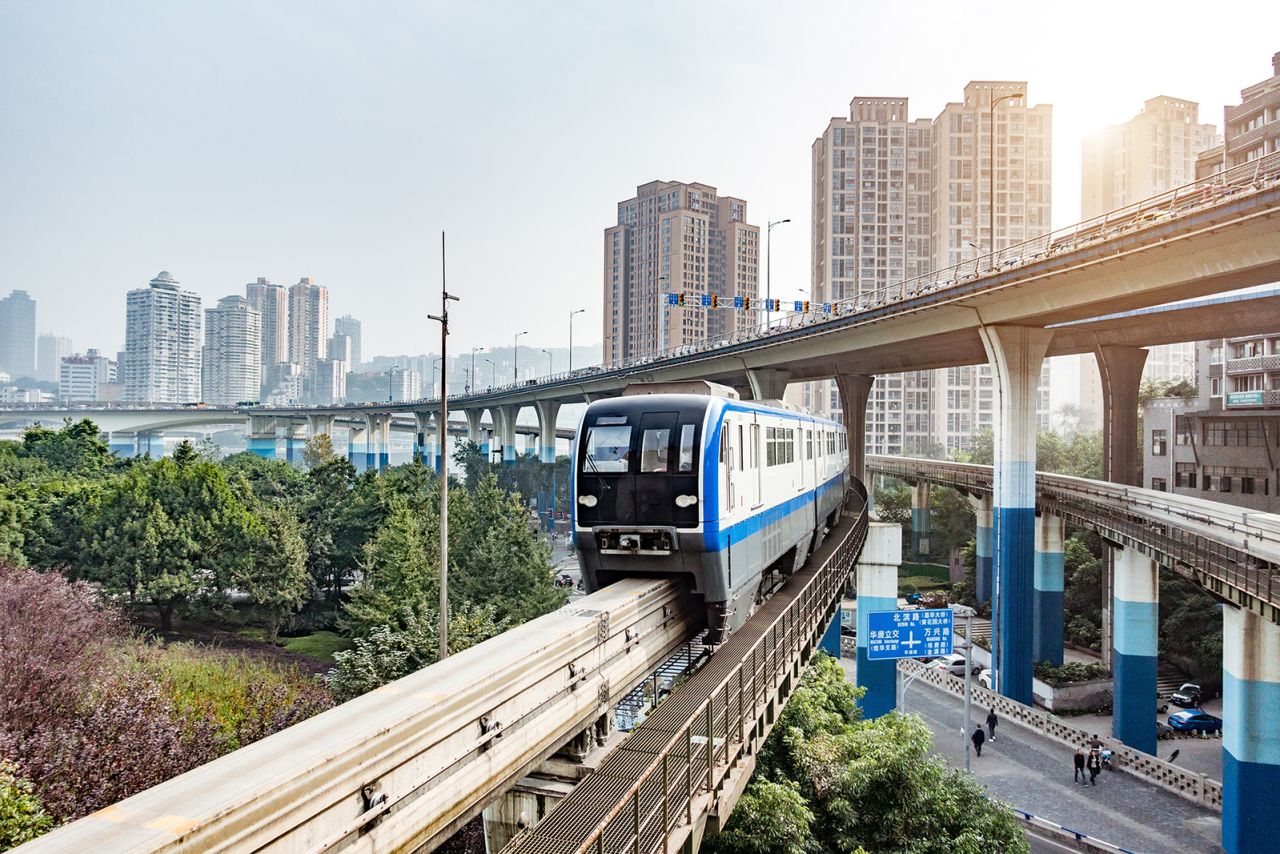<strong>Chongqing Monorail, China: </strong>Monorail's ability to negotiate steep climbs and tight curves made it the ideal solution when this megacity needed to transform its public transit system. 