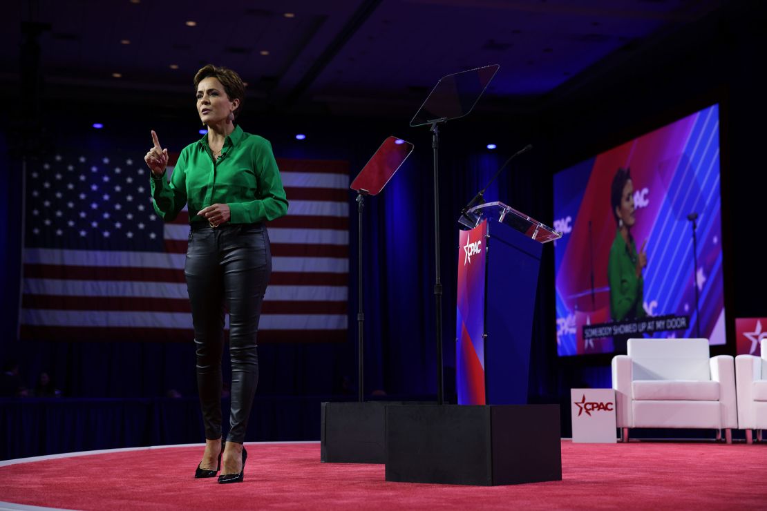 Former Arizona Republican gubernatorial candidate Kari Lake speaks during the annual Conservative Political Action Conference at Gaylord National Resort & Convention Center on March 4 in National Harbor, Maryland.