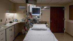 A empty bed in the ICU at Hartford Hospital in Hartford, Connecticut, on January 18, 2022. 