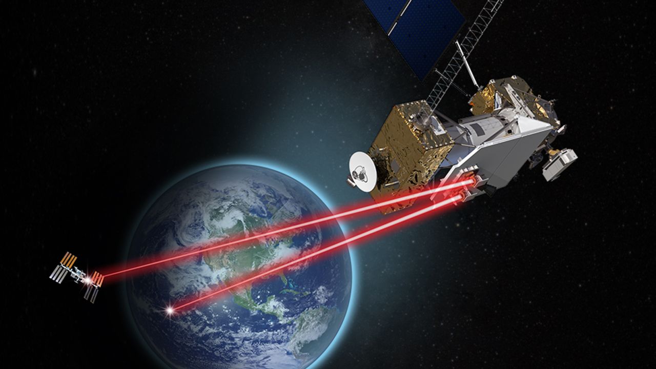 LCRD can be used to send data from ILLUMA-T on the International Space Station to a ground station on Earth, as shown in this illustration.