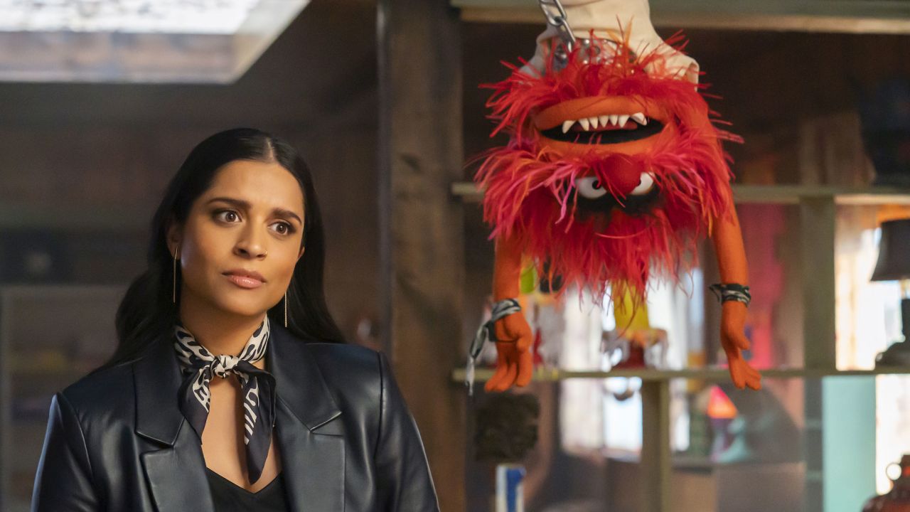 Lilly Singh and Animal in "The Muppets Mayhem" on Disney+.