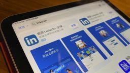 The internet App Store page showing the Chinese LinkedIn app is displayed on a device in Beijing, China, Friday, Oct. 15, 2021.