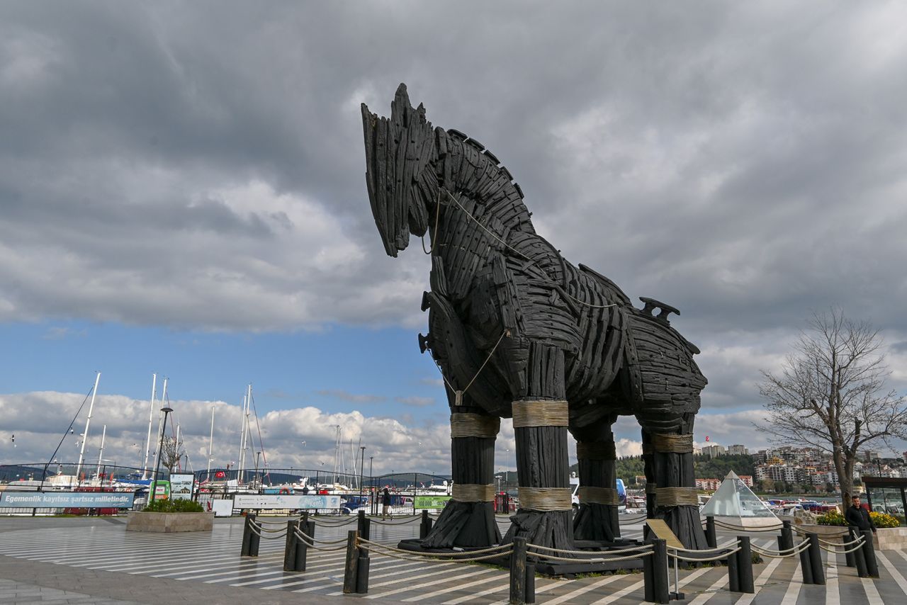 A giant wooden horse watches over Çanakkale.