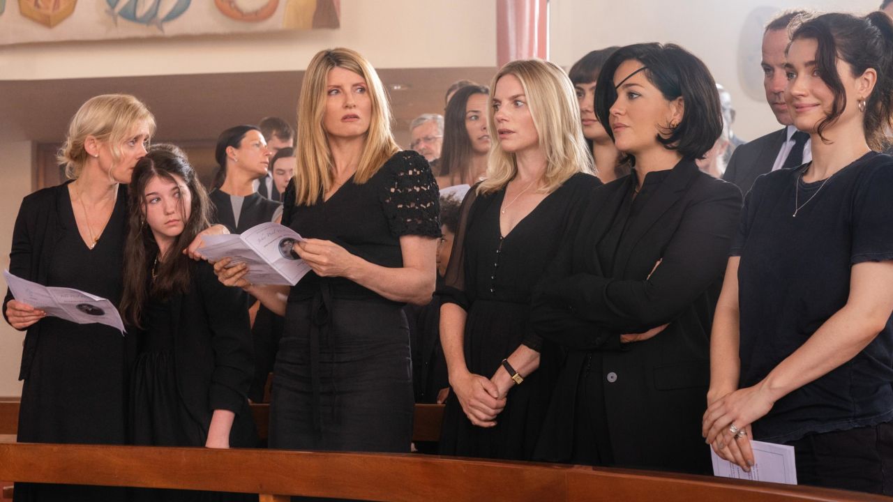 Anne-Marie Duff, Saise Quinn, Sharon Horgan, Eva Birthistle, Sarah Greene and Eve Hewson in "Bad Sisters,"
