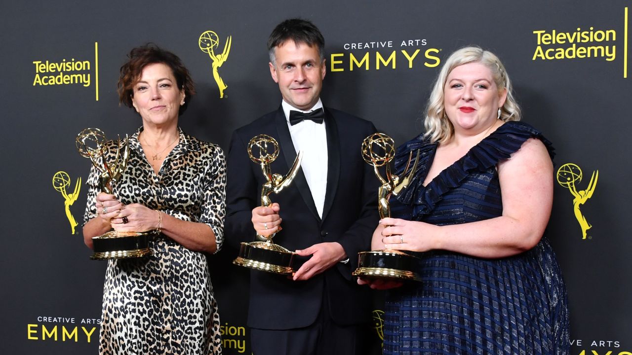 Nina Gold, Robert Sterne and Carla Stronge pose with their Emmys for Outstanding Casting for a Drama Series Award for "Game of Thrones" in 2019. Gold has won five Emmys and a BAFTA, but the Academy has yet to recognize the craft of casting with an award.