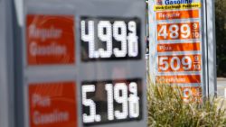 SAN RAFAEL, CALIFORNIA - APRIL 12: Gas prices over $5.00 a gallon are displayed at a gas station on April 12, 2023 in San Rafael, California. According to a report by the Bureau of Labor Statistics, inflation in March slowed to its lowest rate in nearly two y