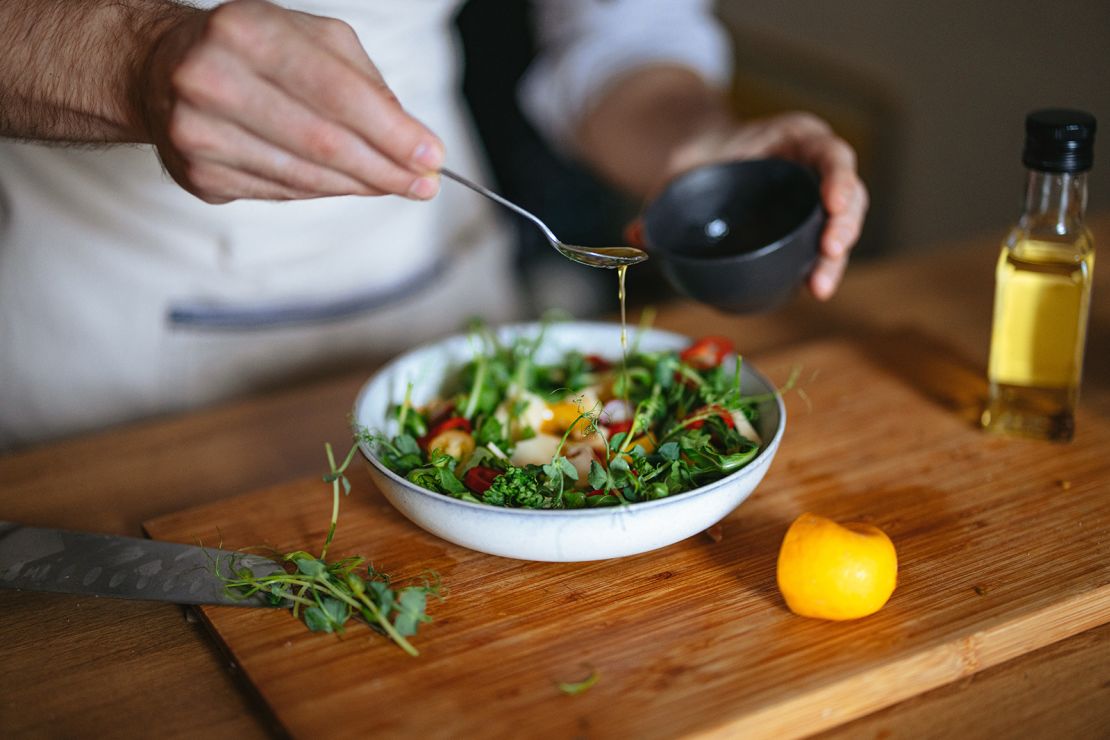 Making a vinaigrette simply involves combining a fat and an acid. 