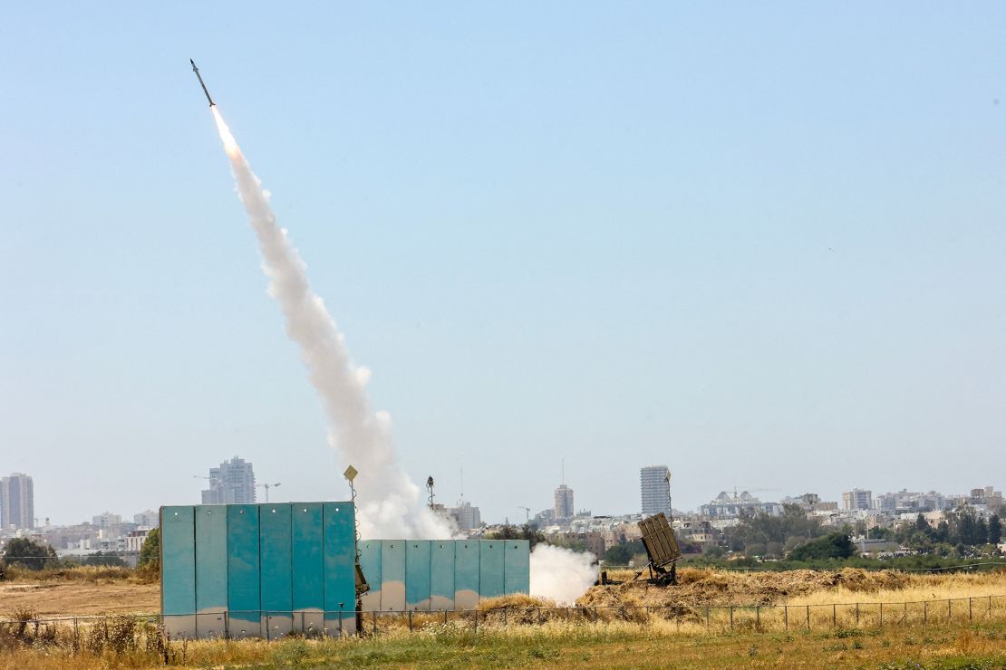 The Israeli military fires a rocket from their Iron Dome defense system towards Gaza on May 10, 2023, as violence in the region escalates.