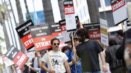Writers Guild of America members and supporters picket outside Sunset Bronson Studios and Netflix Studios, after union negotiators called a strike for film and television writers, in Los Angeles, California, U.S., May 3, 2023. REUTERS/Mario Anzuoni