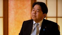 Japan Foreign Minister, Yoshimasa Hayashi, looks on during an interview with CNN.