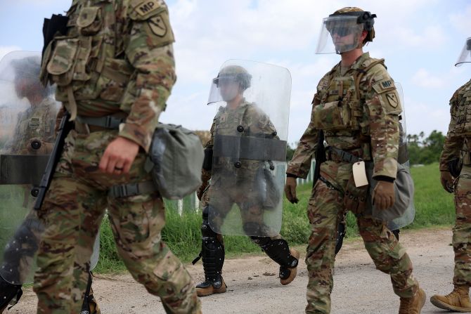 Members of the Texas National Guard are deployed to an area of high migrant crossings in Brownsville on May 10.