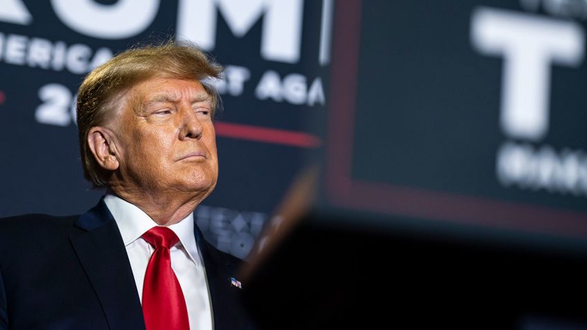Manchester, NH - April 27 : Former President Donald Trump speaks at a campaign event at the DoubleTree Manchester Downtown on Thursday, April 27, 2023, in Manchester, NH. (Photo by Jabin Botsford/The Washington Post via Getty Images)