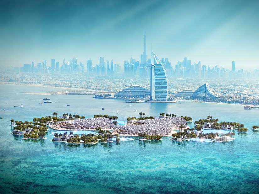 Sustainable city developer URB has unveiled its plans for the world's largest ocean restoration project, Dubai Reefs, shown here in a rendering. 