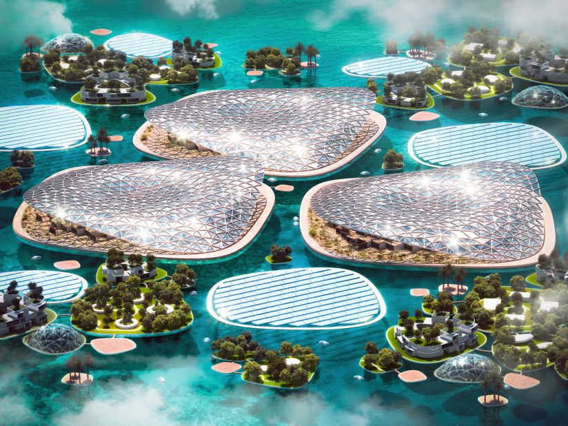 The proposed design would consist of 77 square miles of artificial reef that could create a home for more than one billion corals and 100 million mangrove trees.  