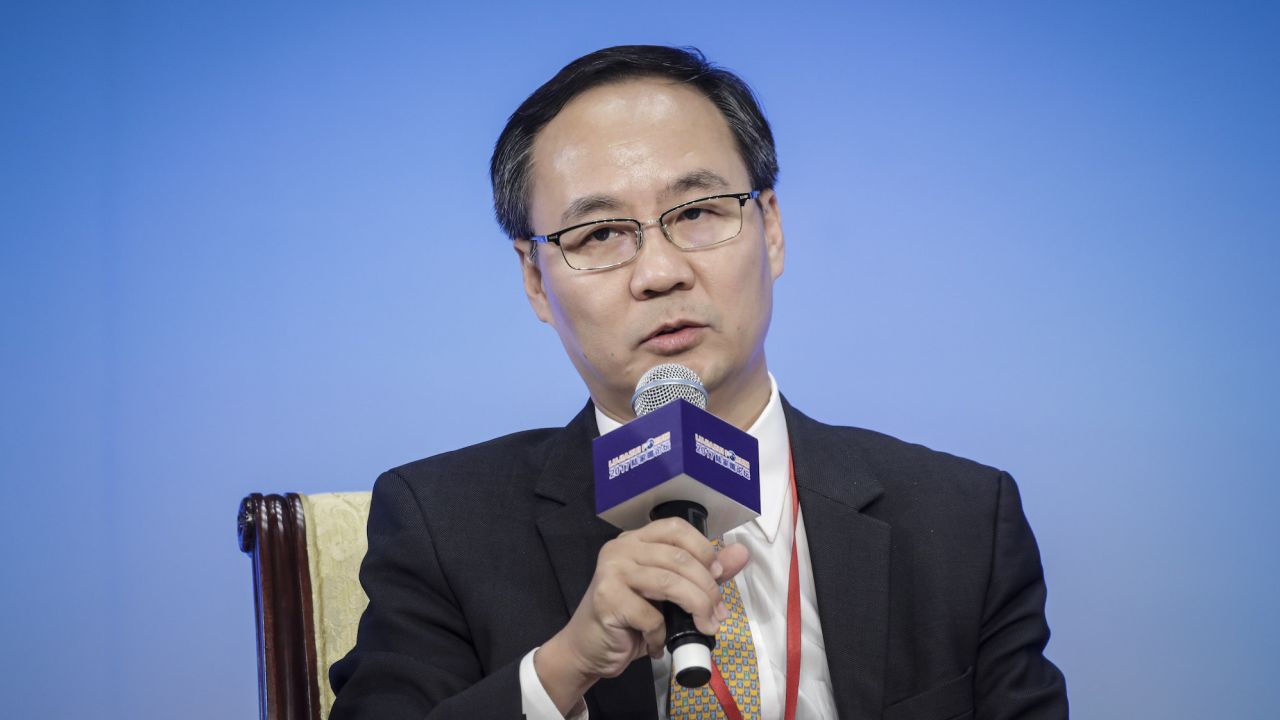 Li Yunze, the newly appointed Communist Party chief of China's National Financial Regulatory Administration. The picture shows him speaking at a financial forum in Shanghai in 2017, when he served as vice-president of Industrial & Commercial Bank of China.