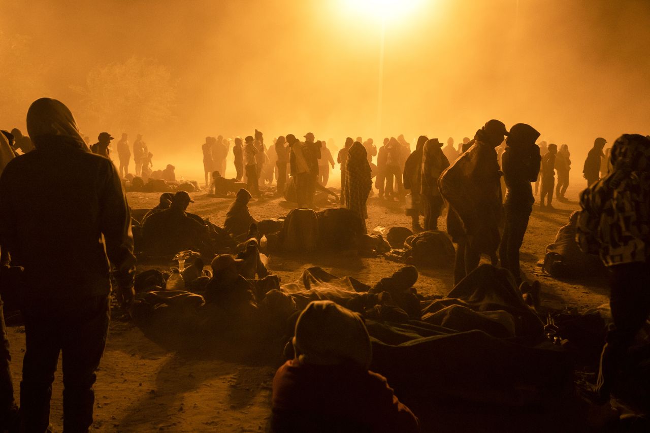 Hundreds of migrants in Ciudad Juárez, Mexico, wait to cross into the United States on May 10.