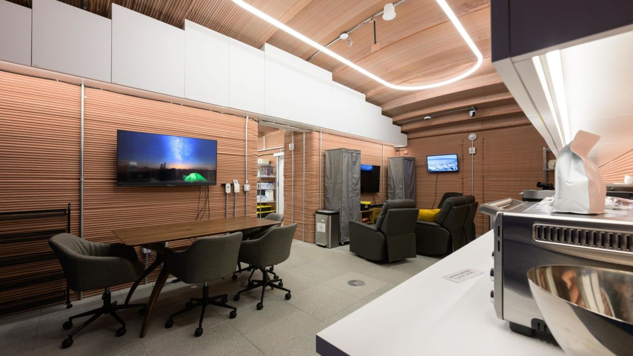 The kitchen and living quarters for CHAPEA's crew. The four participants will spend 378 days inside the 1,700-square-foot base.