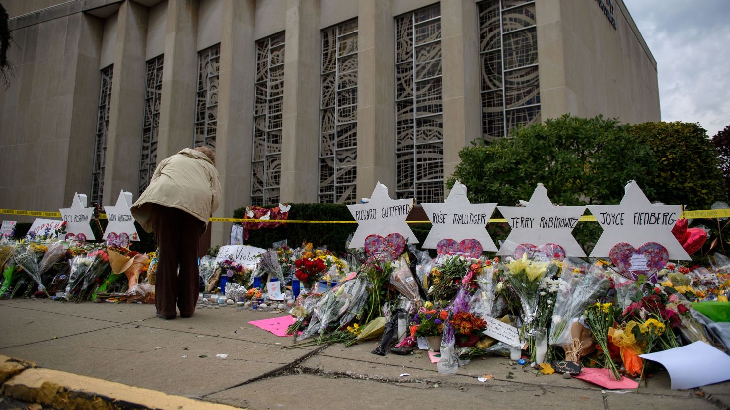 Mourners visited the memorial outside Tree of Life Synagogue on October 31, 2018.