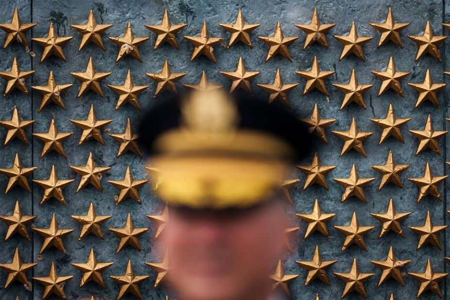 Stars adorn the the Freedom Wall at the World War II Memorial in Washington, DC, on Monday, May 8. A wreath-laying ceremony was taking place to mark the 78th anniversary of the Allied victory in Europe.