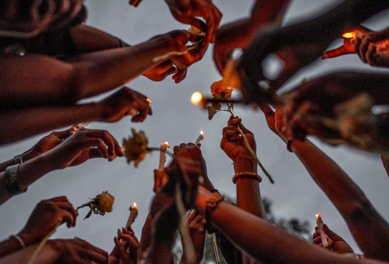 People in Goma, Democratic Republic of Congo, hold a candlelight vigil to pay tribute to victims of floods and landslides on Tuesday, May 9. <a href="https://www.cnn.com/2023/05/08/africa/flooding-congo-dead-intl/index.html" target="_blank">At least 400 people have died</a> after floods and landslides hit the South Kivu province last week, officials told CNN.