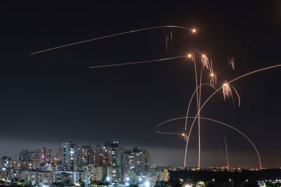 Israel's Iron Dome missile defense system fires interceptors at rockets that were launched from Gaza into Ashkelon, Israel, on Thursday, May 11. <a href="https://www.cnn.com/2023/05/11/middleeast/israel-gaza-idf-airstrikes-intl/index.html" target="_blank">At least 547 rockets were fired from Gaza toward Israel</a> as of 2:30 p.m. local time, according to the Israel Defense Forces, as Palestinian militants retaliated against ongoing heavy airstrikes from the Israeli military. Israel has been targeting what it says are Islamic Jihad operatives and infrastructure along the strip since Tuesday.