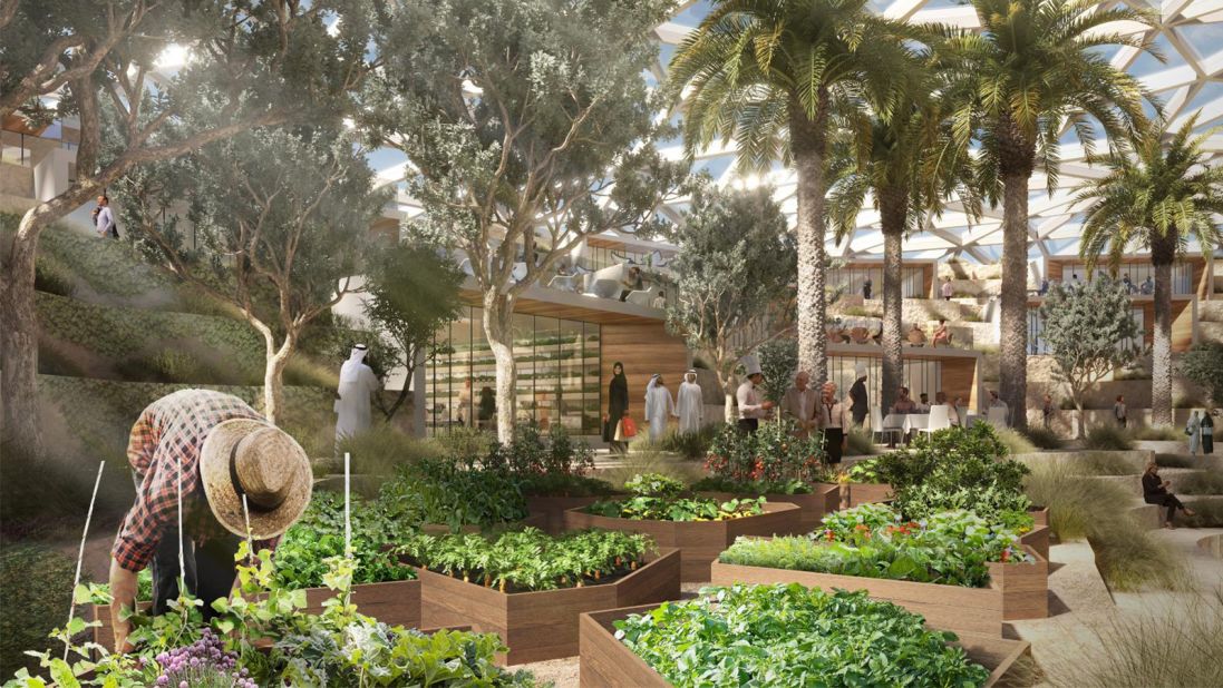 Another environmentally conscious design proposed by URB is the "Agri Hub." Pictured in this rendering, the project would be a center for sustainable agriculture and tourism in the desert outside of the city of Dubai.