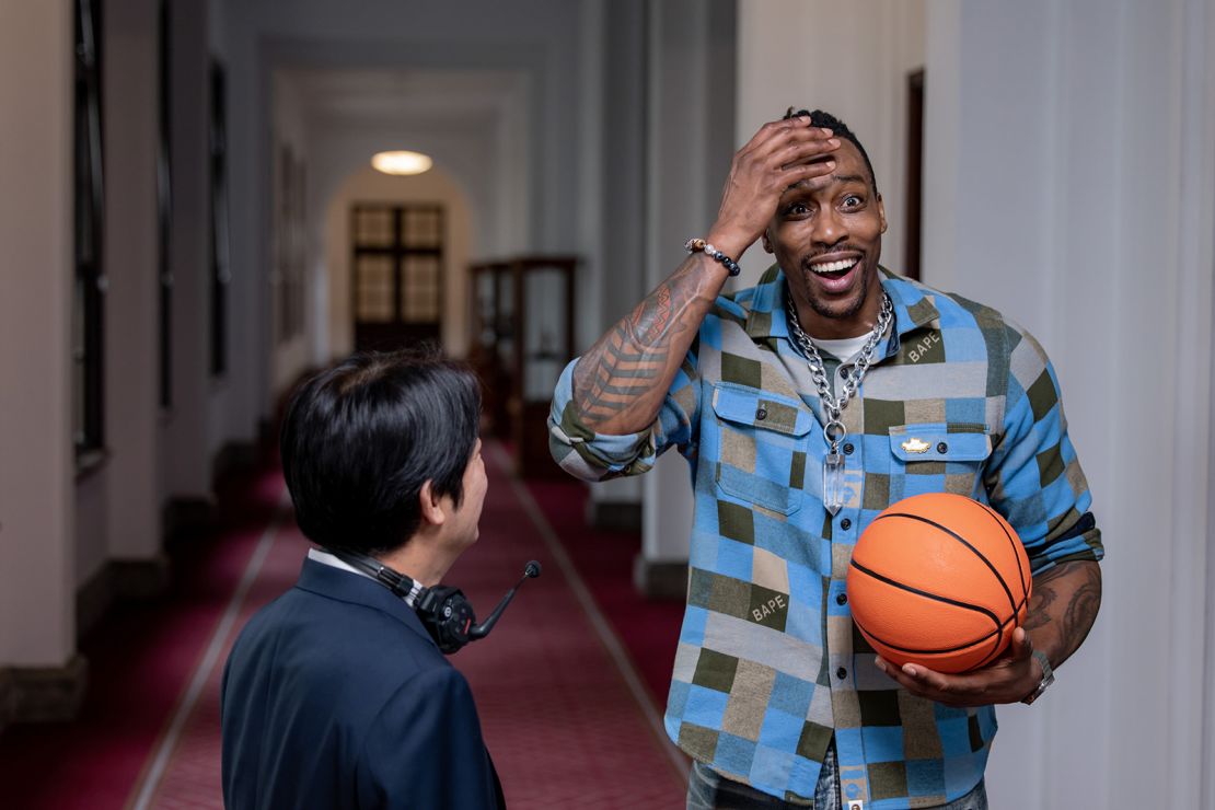 Former NBA star Dwight Howard shoots a promotional video for Taiwan with the democratic island's Vice President William Lai.