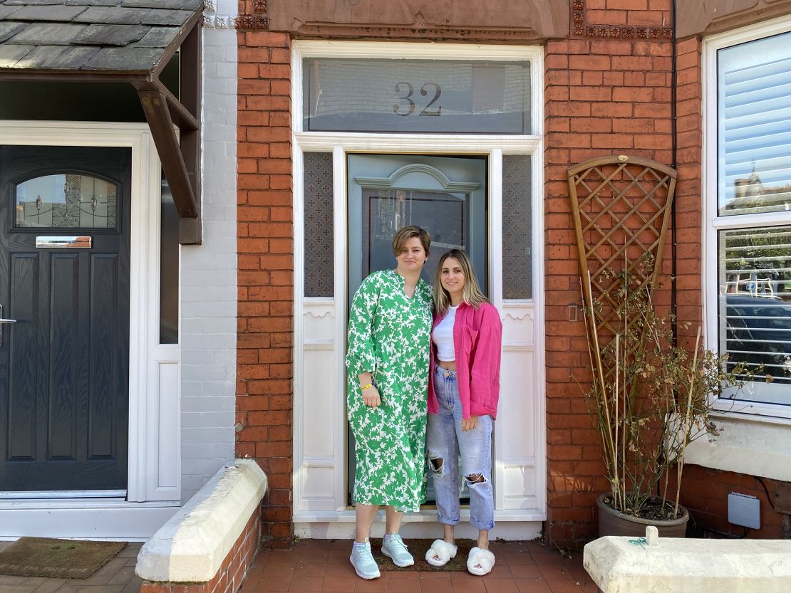 Iryna Shevchuk, left, outside the Liverpool home of her host, Amel Menacere.
