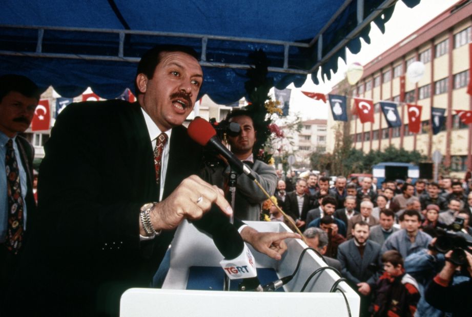 Erdogan, as mayor of Istanbul, addresses a crowd at a rally in 1995. He was the city's mayor from 1994 to 1998.