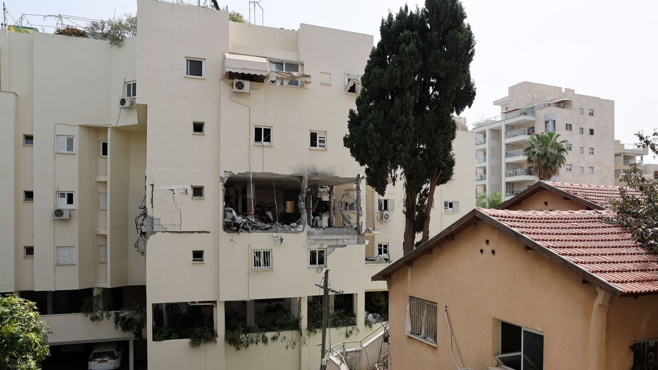 A building in the central Israeli city of Rehovot, pictured on Friday, was heavily damaged after Thursday's rocket fire from Gaza amid ongoing violence in the region.