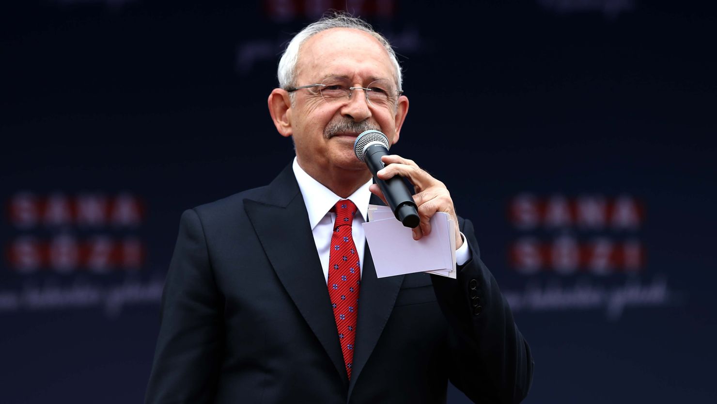 Kemal Kilicdaroglu, the joint presidential candidate of the Nation Alliance greets the crowd at an electoral rally in Sivas, Turkey on May 11.