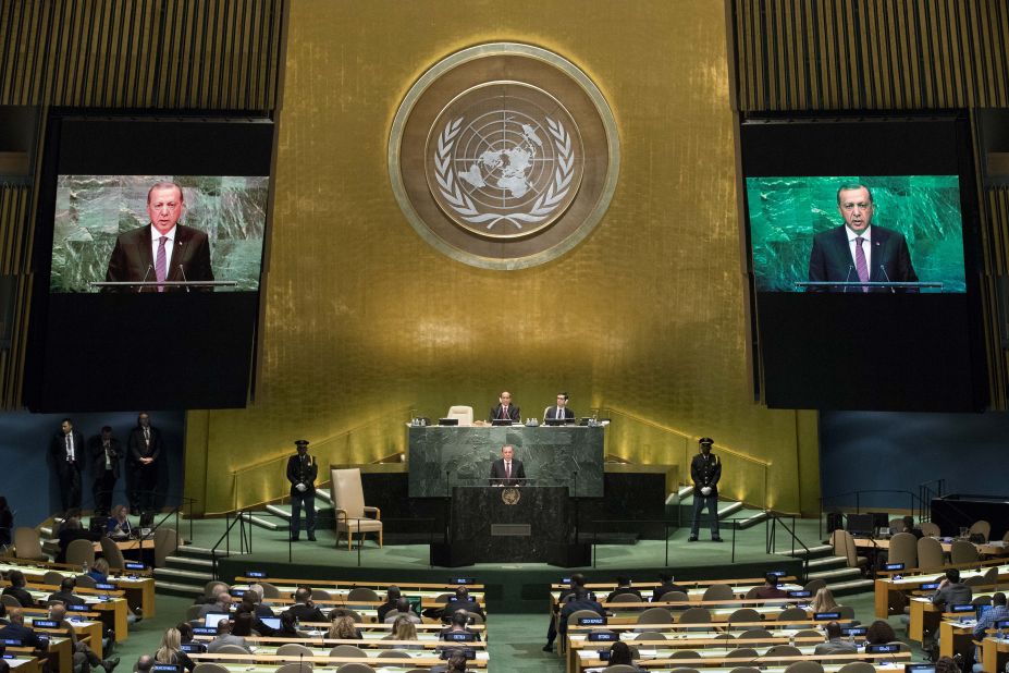Erdogan addresses the UN General Assembly in New York in September 2016.