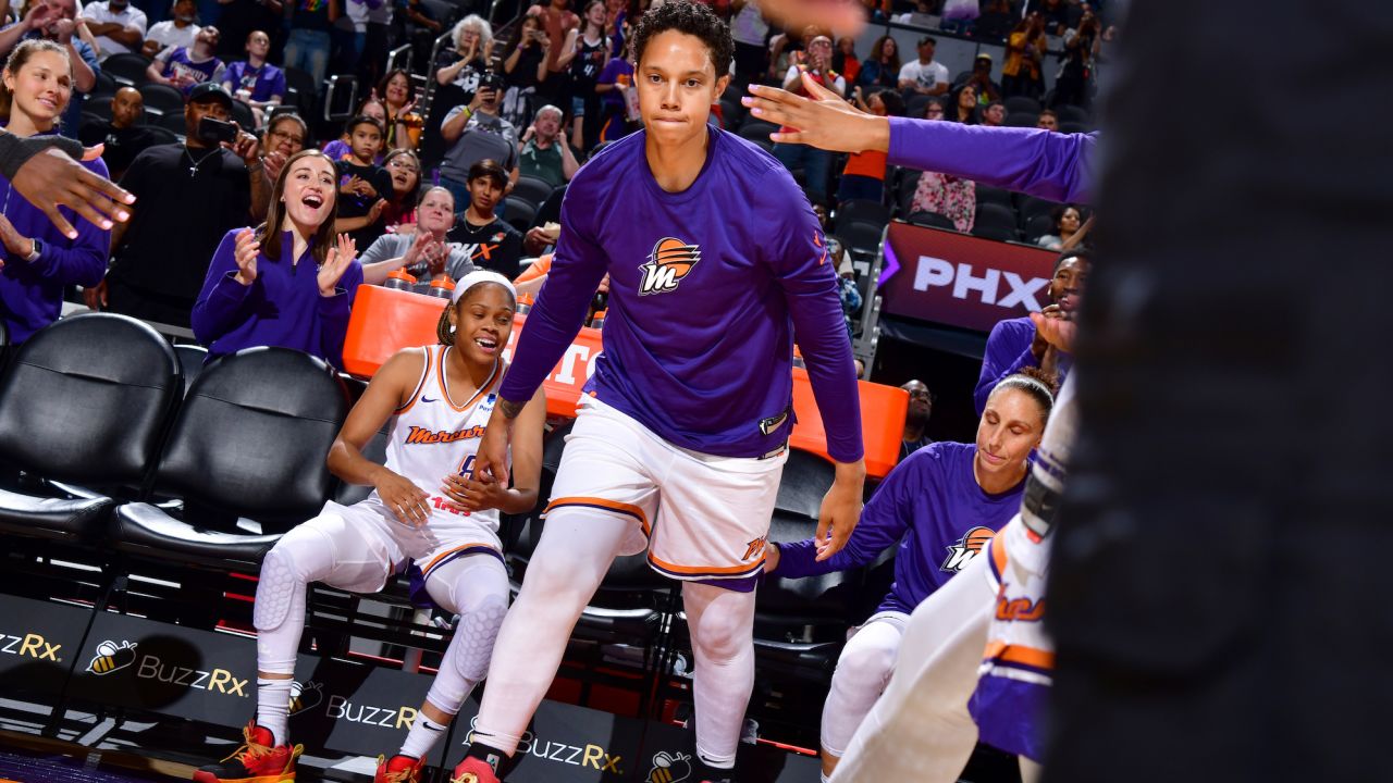 Brittney Griner walks on to the court for the Phoenix Mercury.