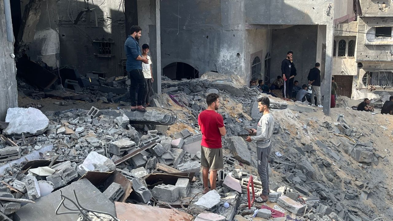 The aftermath of a rocket strike in Bet Lahiya on May 13, 2023.